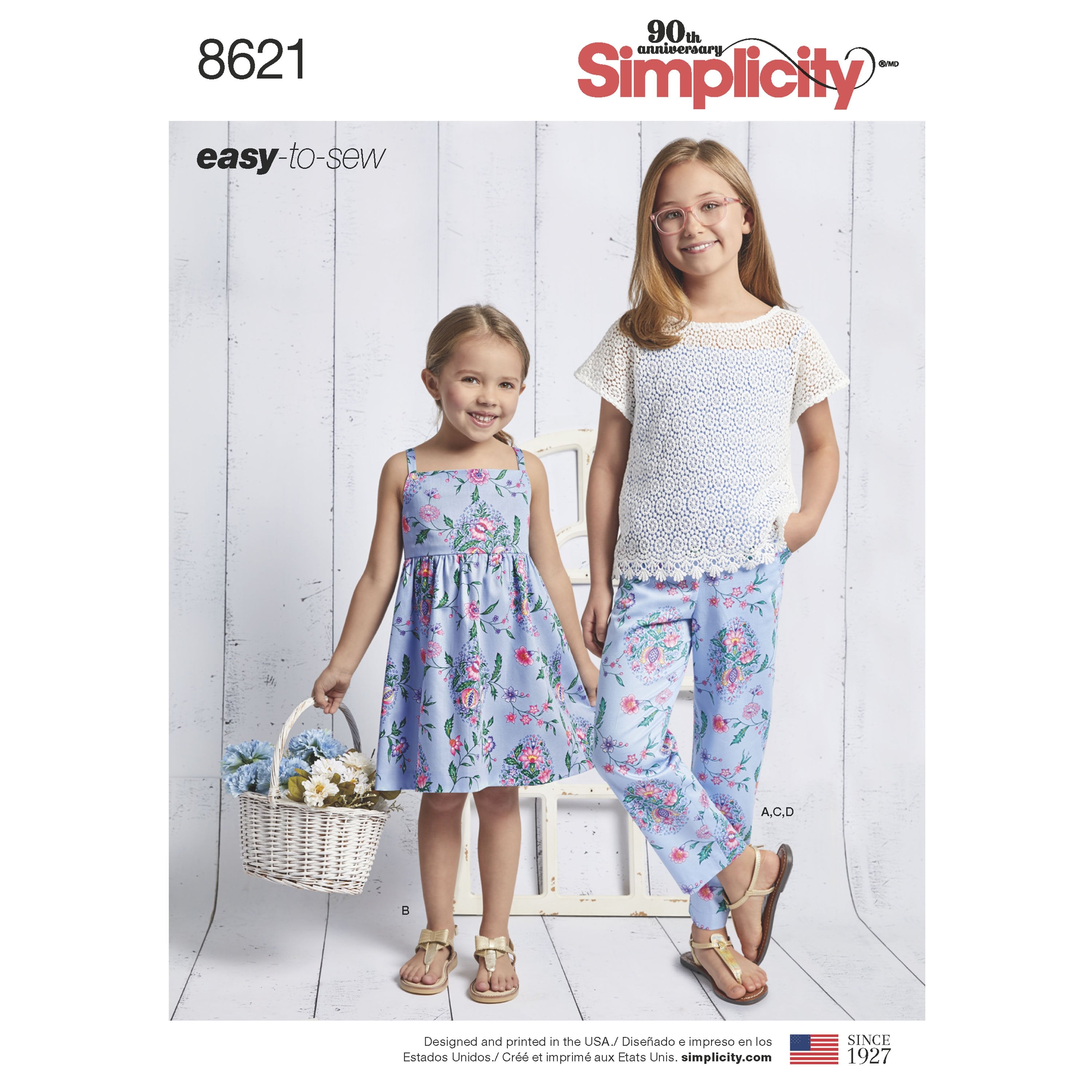 Simplicity Pattern 8621 girls dress top pants and camisole from Jaycotts Sewing Supplies