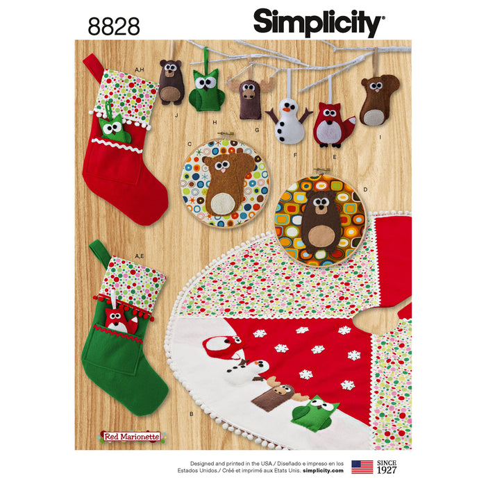 Simplicity Pattern 8828 ornaments, stockings, tree skirt and wall hangers. from Jaycotts Sewing Supplies