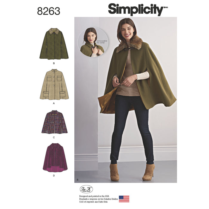 Simplicity Pattern 8263 MISSES' CAPES AND CAPELETS from Jaycotts Sewing Supplies