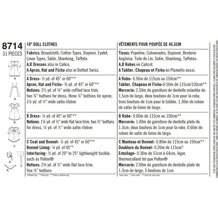 Simplicity Pattern 8714 doll clothes from Jaycotts Sewing Supplies