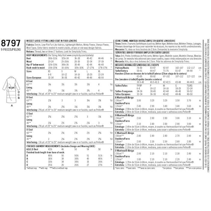 Simplicity Pattern 8797 lined coat from Jaycotts Sewing Supplies