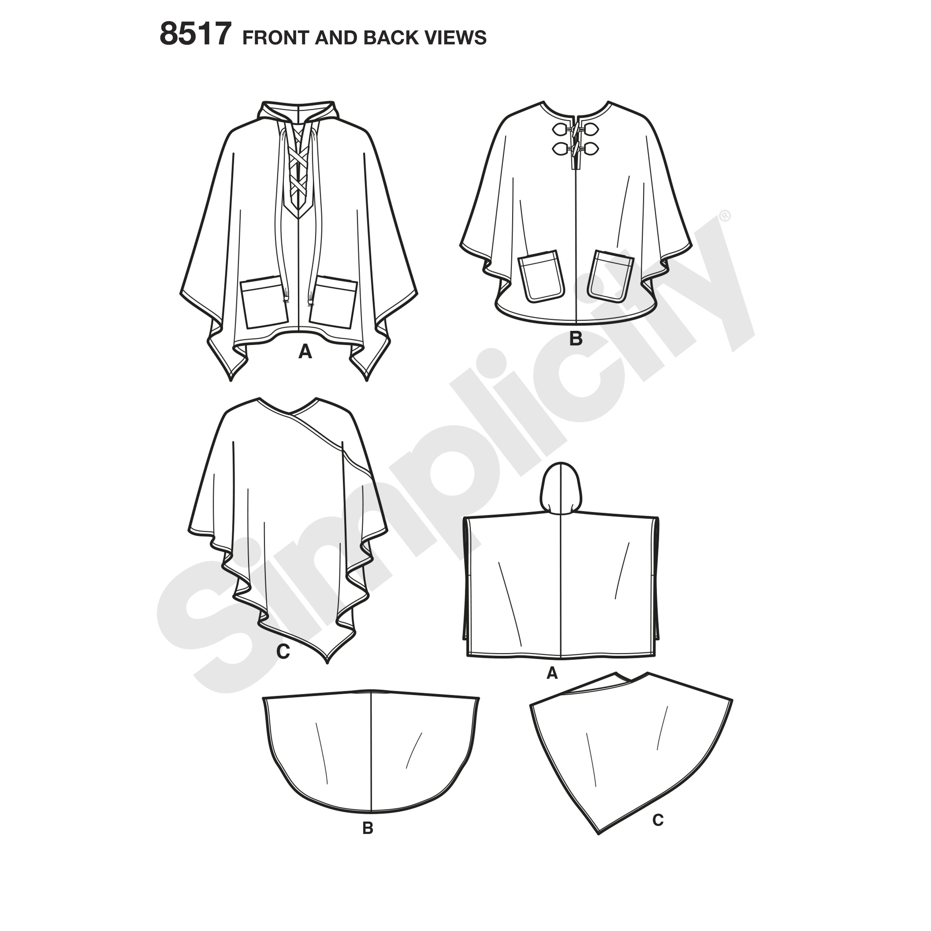 Simplicity Pattern 8517 misses set of ponchos from Jaycotts Sewing Supplies