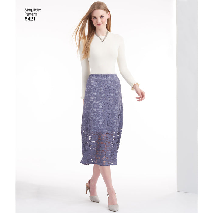 Simplicity Pattern 8421 skirts in three lengths with hem variations from Jaycotts Sewing Supplies