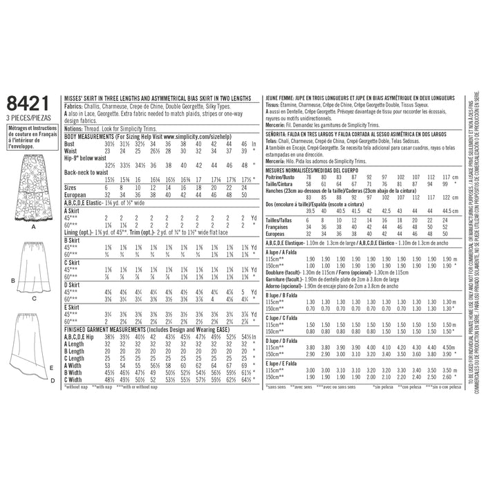 Simplicity Pattern 8421 skirts in three lengths with hem variations from Jaycotts Sewing Supplies