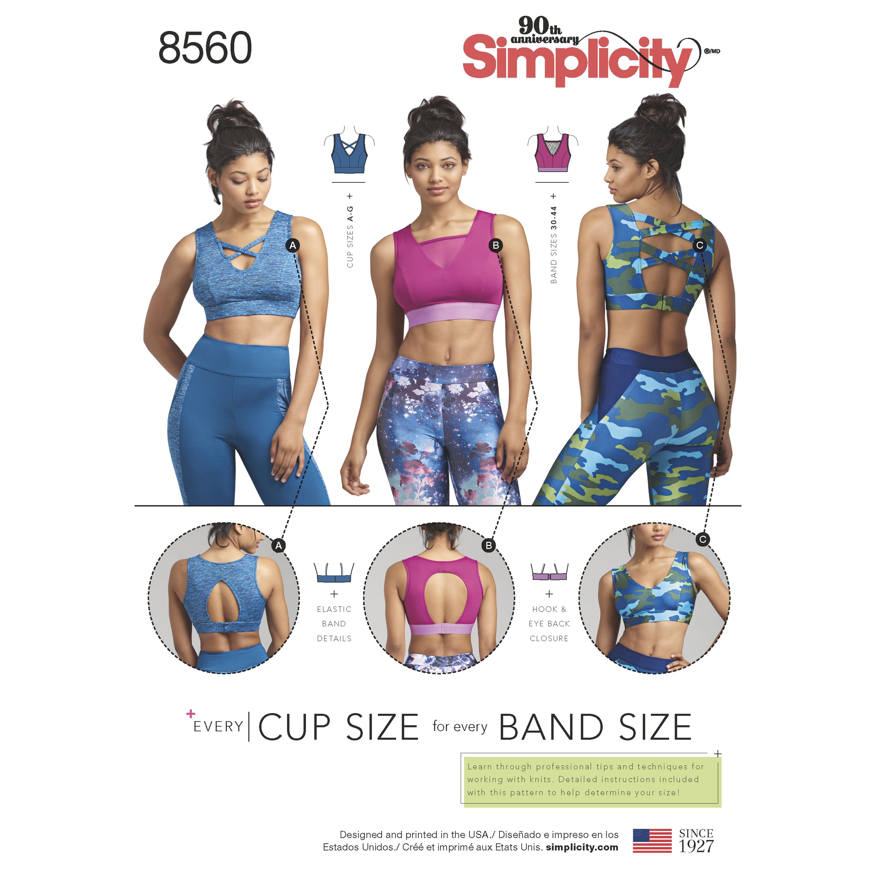 Simplicity Pattern 8560 womens knit sports bras from Jaycotts Sewing Supplies
