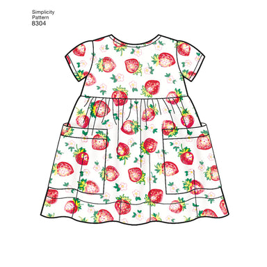 Simplicity Pattern 8304 babies leggings top dress bibs and headband from Jaycotts Sewing Supplies