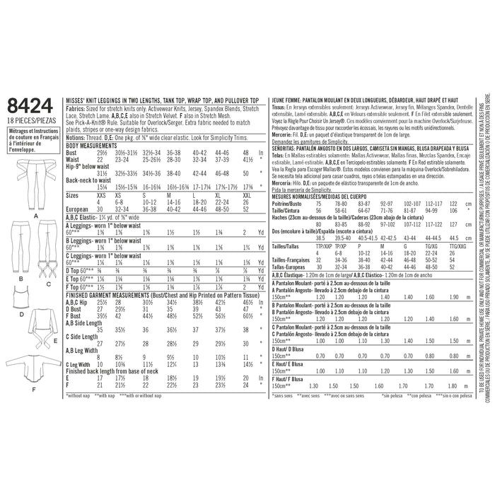 Simplicity Pattern 8424 knit leggings in two lengths and three top options from Jaycotts Sewing Supplies