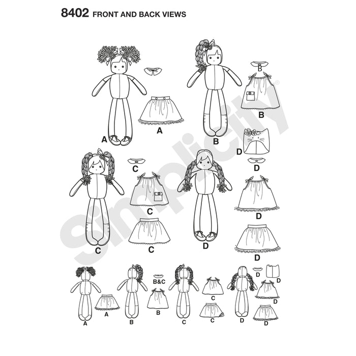 Simplicity Pattern 8402 Stuffed Dolls With Clothes from Jaycotts Sewing Supplies