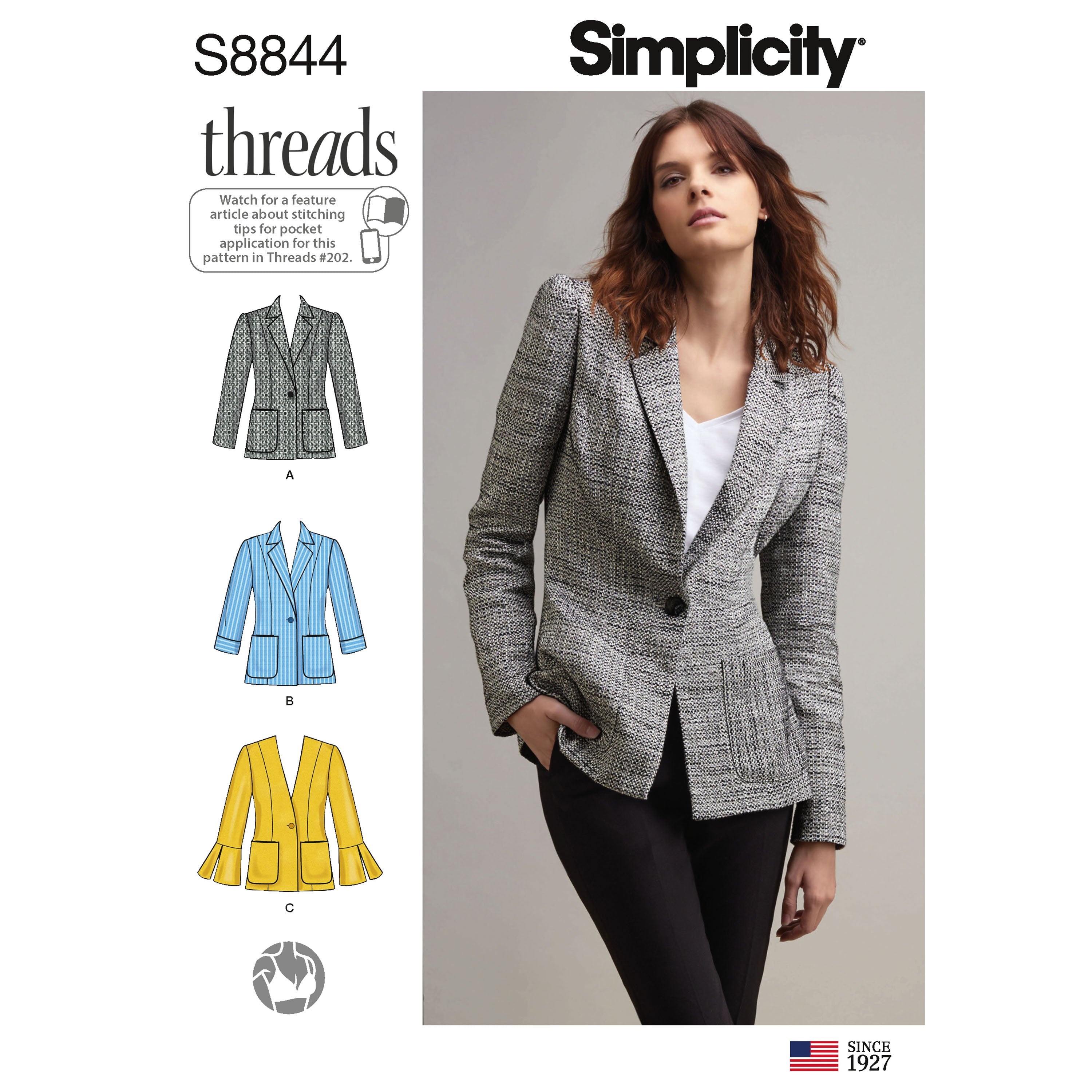 Simplicity Pattern 8844-misses miss petite unlined blazer pattern from Jaycotts Sewing Supplies