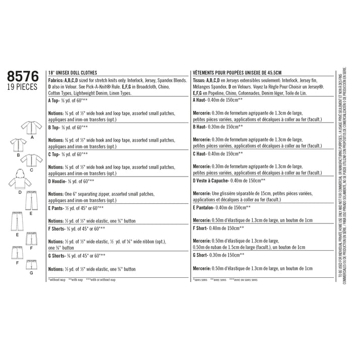 Simplicity Pattern 8576 Unisex doll clothes from Jaycotts Sewing Supplies