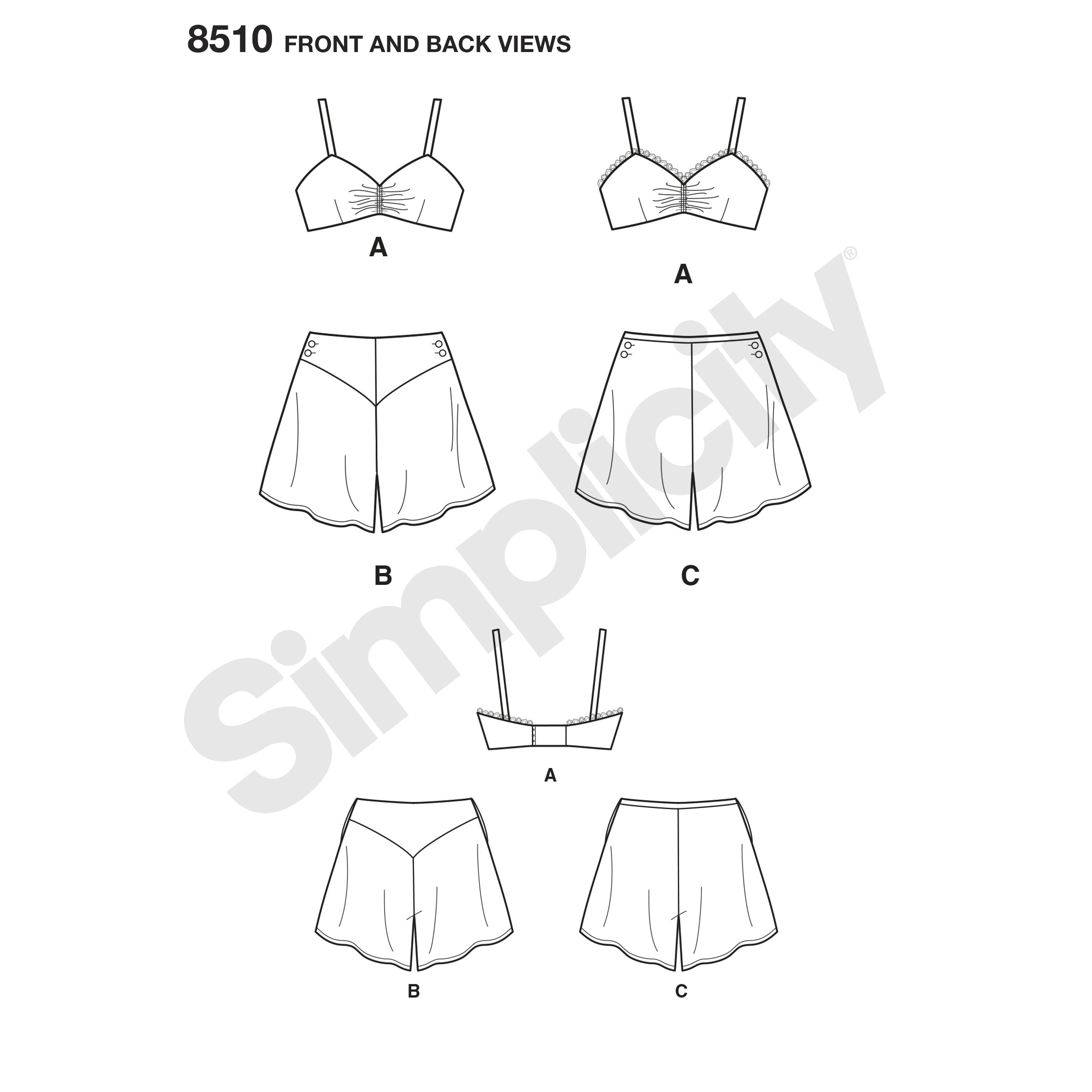 Simplicity Pattern 8510  miss vintage brassiere panties from Jaycotts Sewing Supplies