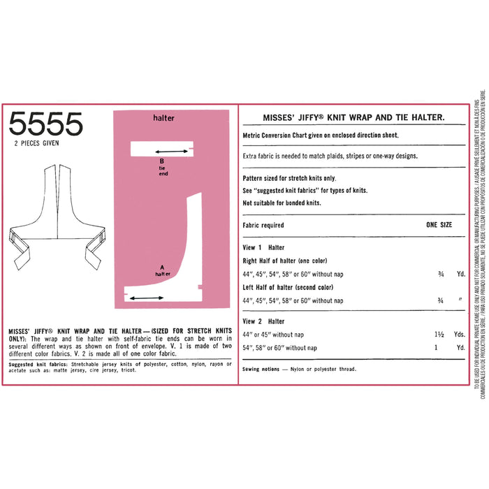 Simplicity Pattern 5555 Wrap and tie halter — jaycotts.co.uk - Sewing ...