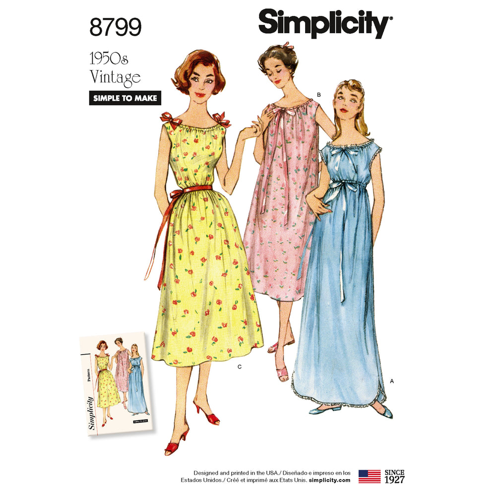Simplicity Pattern 8799 Simple to Make 1950s gowns —  -  Sewing Supplies