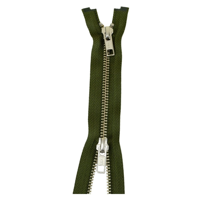 YKK Two Way Open End Zip with silver teeth - KHAKI from Jaycotts Sewing Supplies