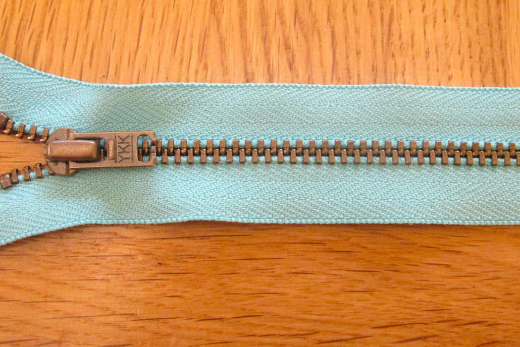 Metal Dress Zip | Antique Brass - TURQUOISE from Jaycotts Sewing Supplies