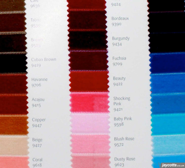 Berisfords Velvet Ribbon: Sample Card from Jaycotts Sewing Supplies