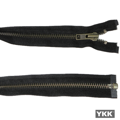 YKK Open End Zip - Heavy Duty, Antique Brass |  580 Black from Jaycotts Sewing Supplies